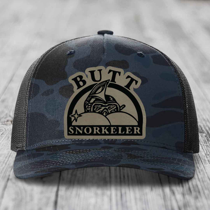 Butt Snorkeler - Leather Patch Hat - Light Brown to Black Patch - Richardson 112PFP Snapback Trucker Hat