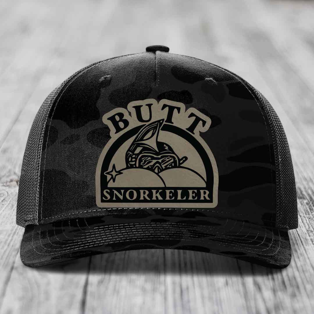 Butt Snorkeler - Leather Patch Hat - Light Brown to Black Patch - Richardson 112PFP Snapback Trucker Hat