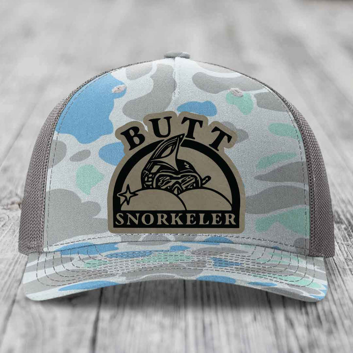 Butt Snorkeler - Leather Patch Hat - Light Brown to Black Patch - Richardson 112PFP Snapback Trucker Hat