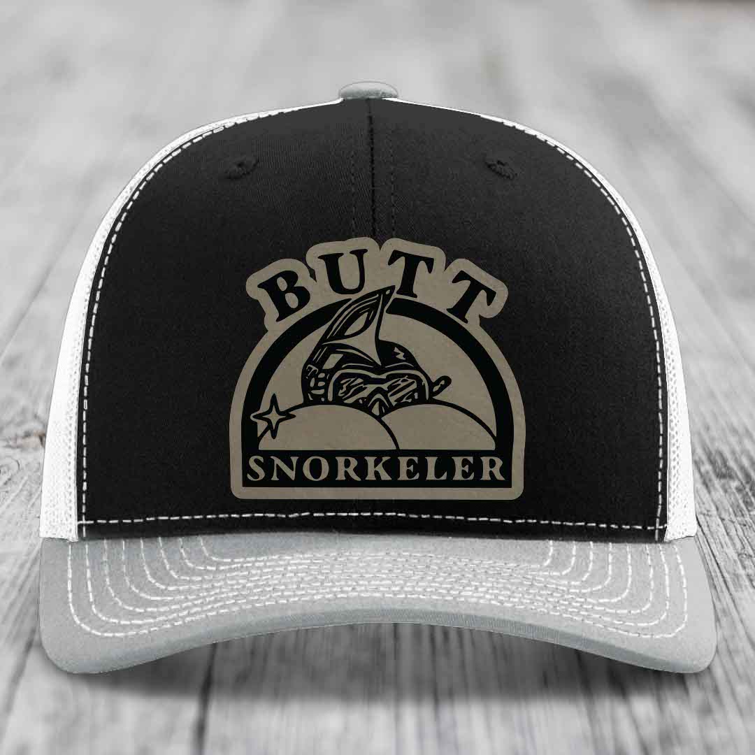 Butt Snorkeler - Leather Patch Hat - Light Brown to Black Patch - Richardson 112 Snapback Trucker Hat