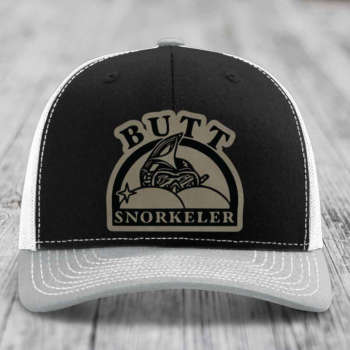 Butt Snorkeler - Leather Patch Hat - Light Brown to Black Patch - Richardson 112 Snapback Trucker Hat