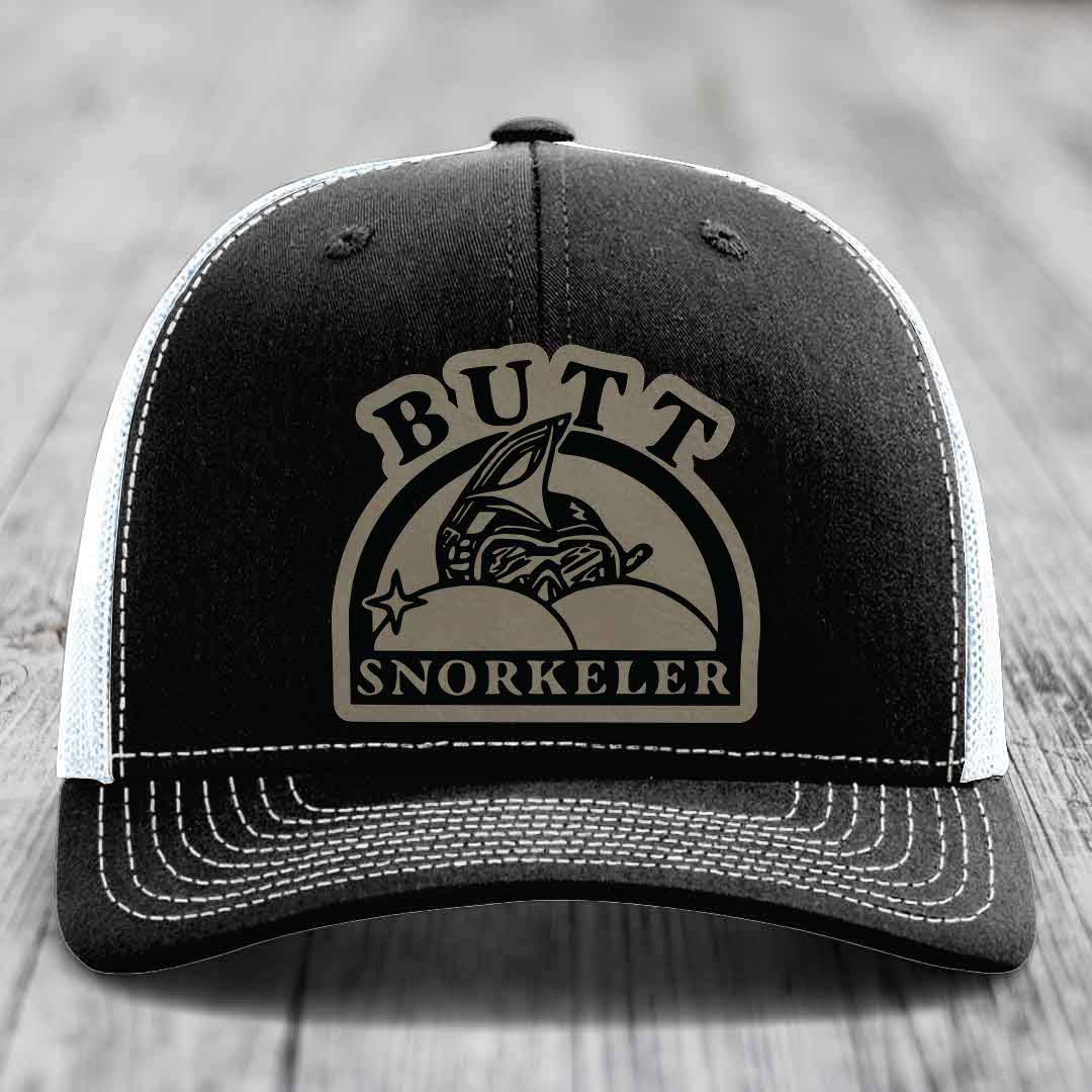 Butt Snorkeler - Leather Patch Hat - Light Brown to Black Patch - Richardson 112 Snapback Trucker Hat