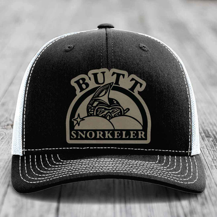 Butt Snorkeler - Leather Patch Hat - Light Brown to Black Patch - Richardson 112 Snapback Trucker Hat