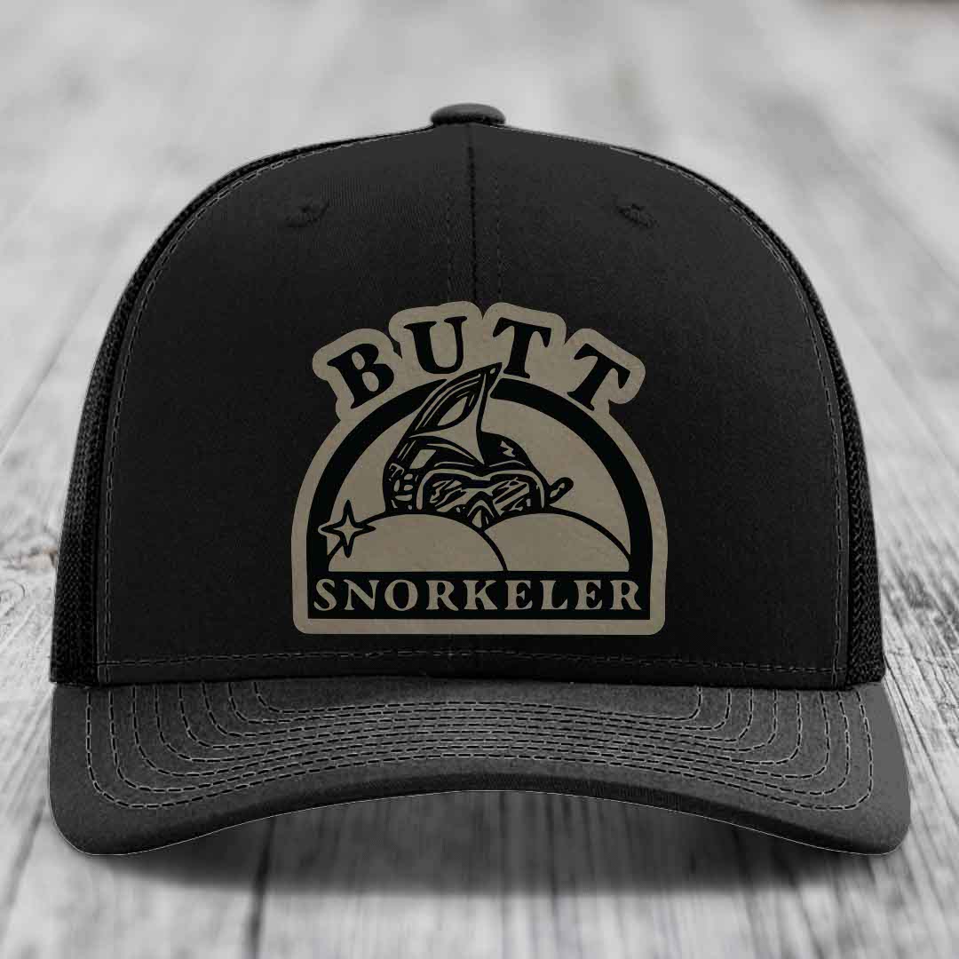Butt Snorkeler - Leather Patch Hat - Light Brown to Black Patch - Richardson 112 Snapback Trucker Hat