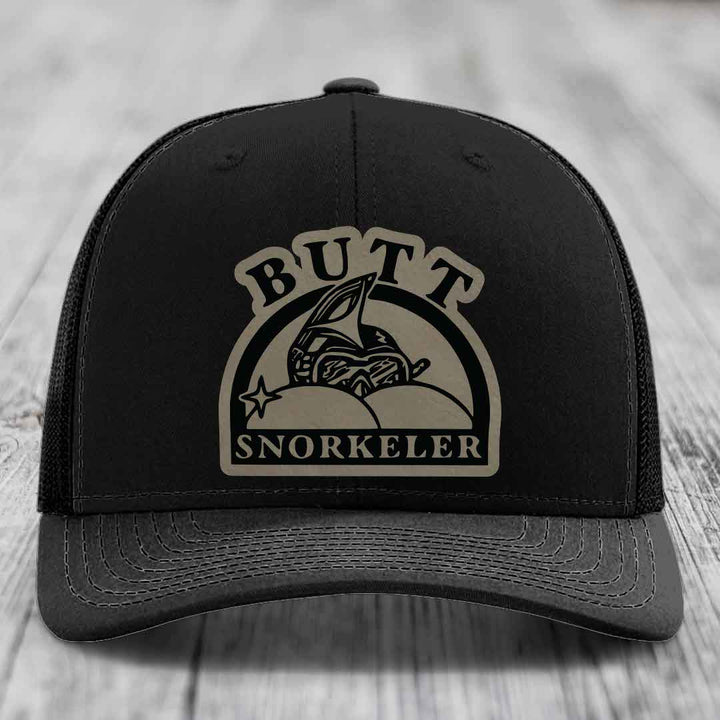 Butt Snorkeler - Leather Patch Hat - Light Brown to Black Patch - Richardson 112 Snapback Trucker Hat