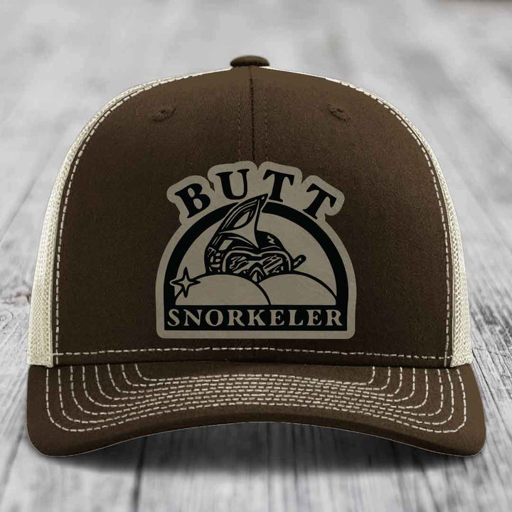 Butt Snorkeler - Leather Patch Hat - Light Brown to Black Patch - Richardson 112 Snapback Trucker Hat