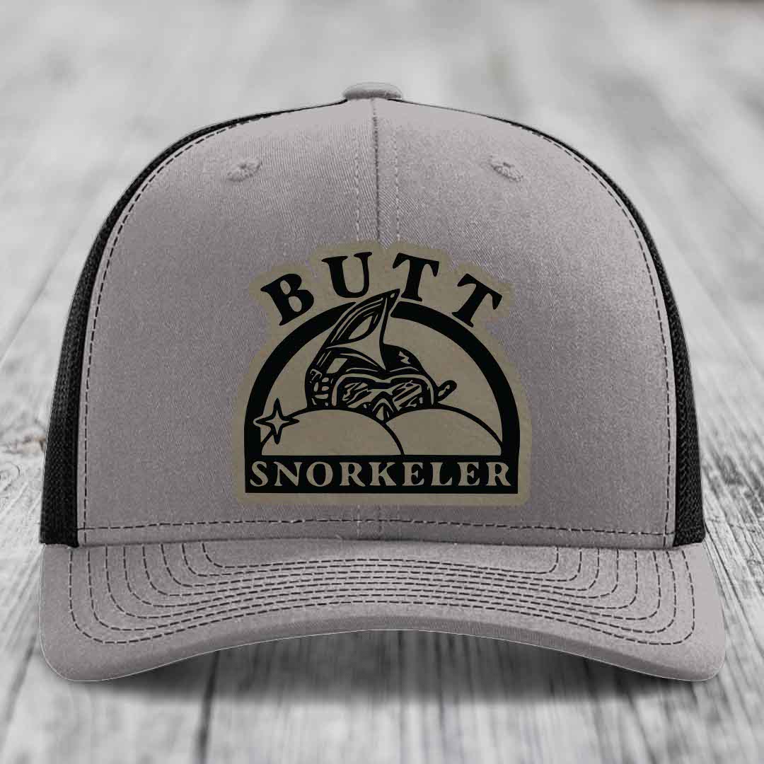 Butt Snorkeler - Leather Patch Hat - Light Brown to Black Patch - Richardson 112 Snapback Trucker Hat