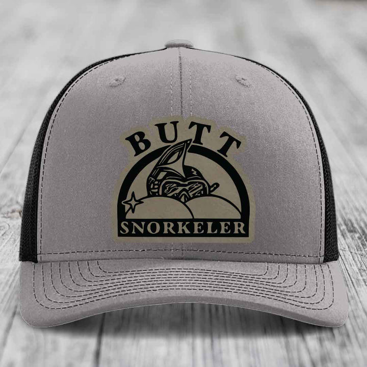 Butt Snorkeler - Leather Patch Hat - Light Brown to Black Patch - Richardson 112 Snapback Trucker Hat