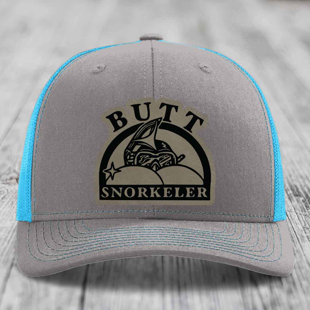 Butt Snorkeler - Leather Patch Hat - Light Brown to Black Patch - Richardson 112 Snapback Trucker Hat