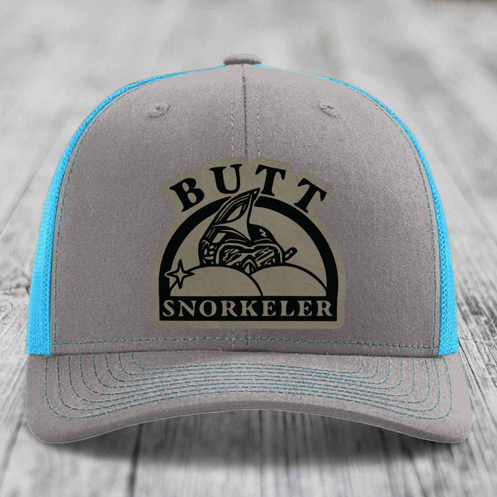 Butt Snorkeler - Leather Patch Hat - Light Brown to Black Patch - Richardson 112 Snapback Trucker Hat