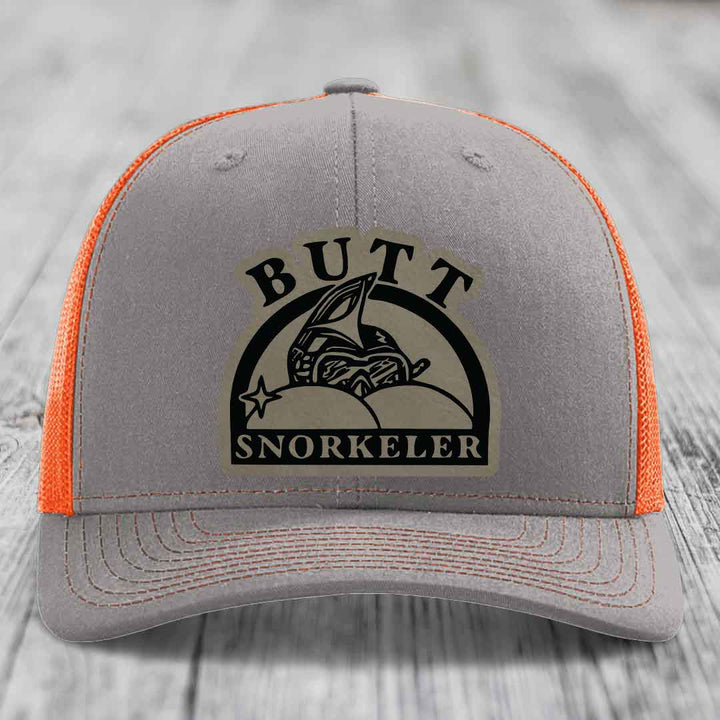 Butt Snorkeler - Leather Patch Hat - Light Brown to Black Patch - Richardson 112 Snapback Trucker Hat