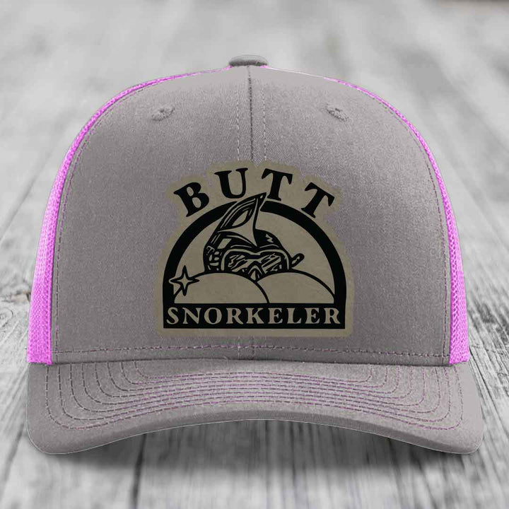 Butt Snorkeler - Leather Patch Hat - Light Brown to Black Patch - Richardson 112 Snapback Trucker Hat