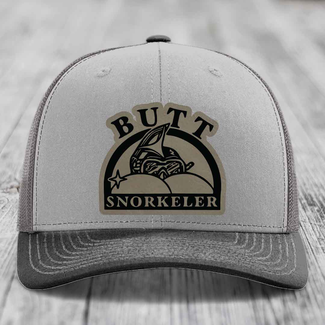 Butt Snorkeler - Leather Patch Hat - Light Brown to Black Patch - Richardson 112 Snapback Trucker Hat