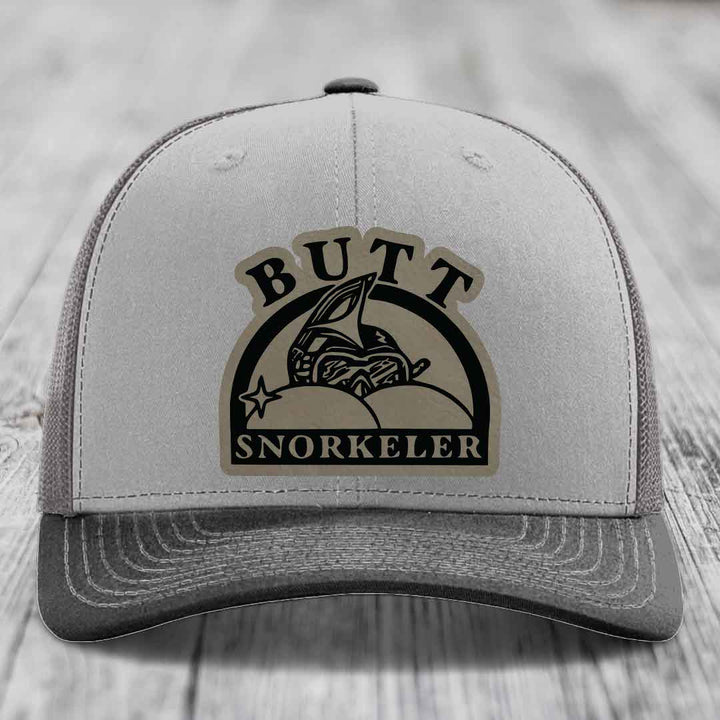 Butt Snorkeler - Leather Patch Hat - Light Brown to Black Patch - Richardson 112 Snapback Trucker Hat