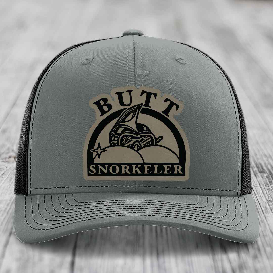 Butt Snorkeler - Leather Patch Hat - Light Brown to Black Patch - Richardson 112 Snapback Trucker Hat