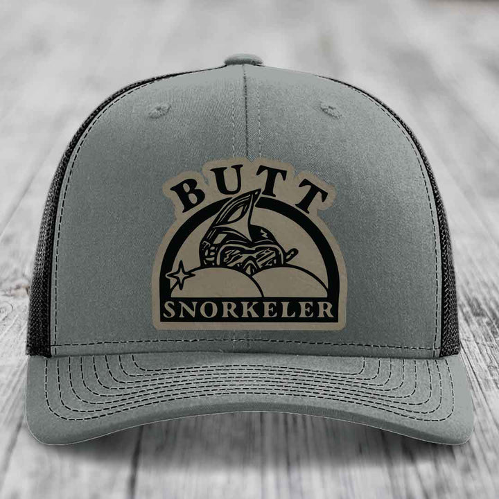 Butt Snorkeler - Leather Patch Hat - Light Brown to Black Patch - Richardson 112 Snapback Trucker Hat