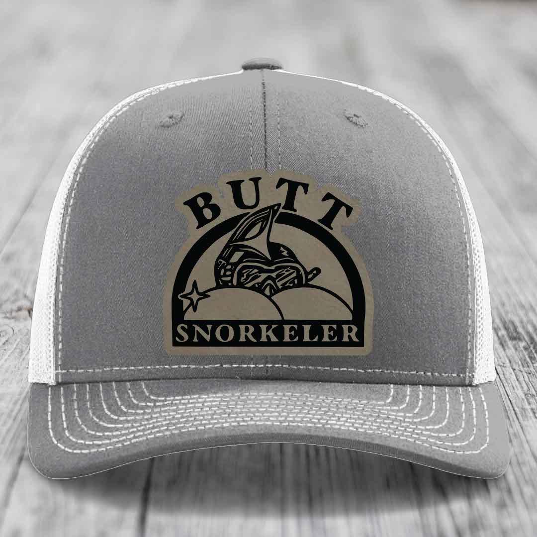 Butt Snorkeler - Leather Patch Hat - Light Brown to Black Patch - Richardson 112 Snapback Trucker Hat
