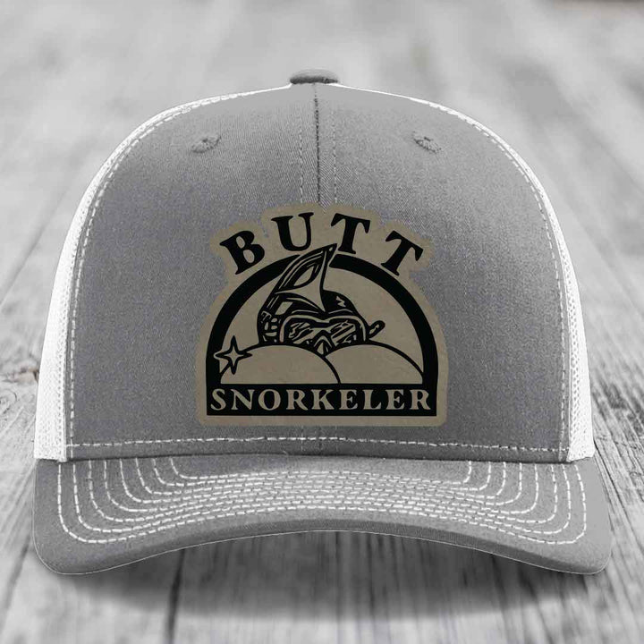 Butt Snorkeler - Leather Patch Hat - Light Brown to Black Patch - Richardson 112 Snapback Trucker Hat