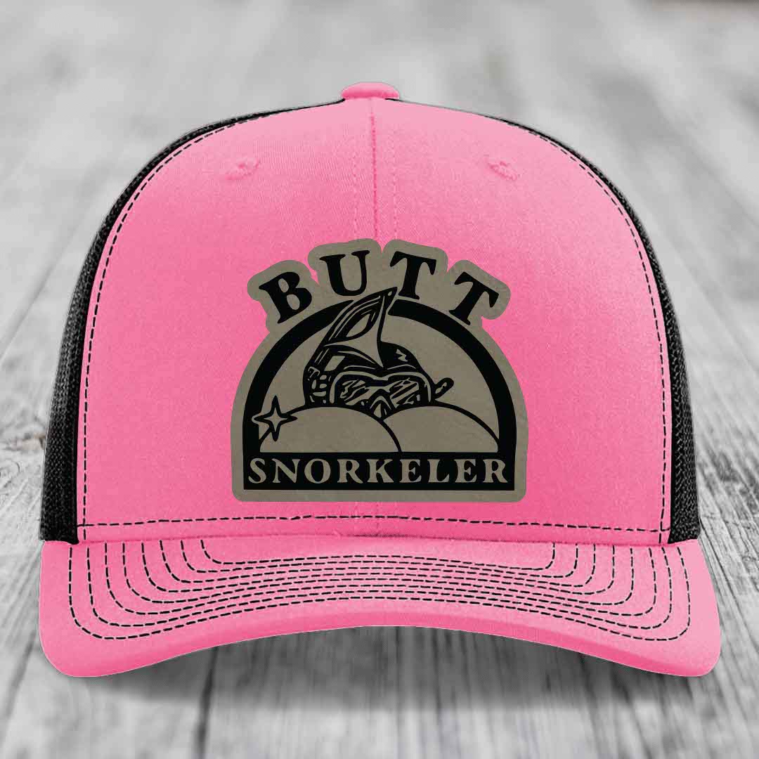 Butt Snorkeler - Leather Patch Hat - Light Brown to Black Patch - Richardson 112 Snapback Trucker Hat