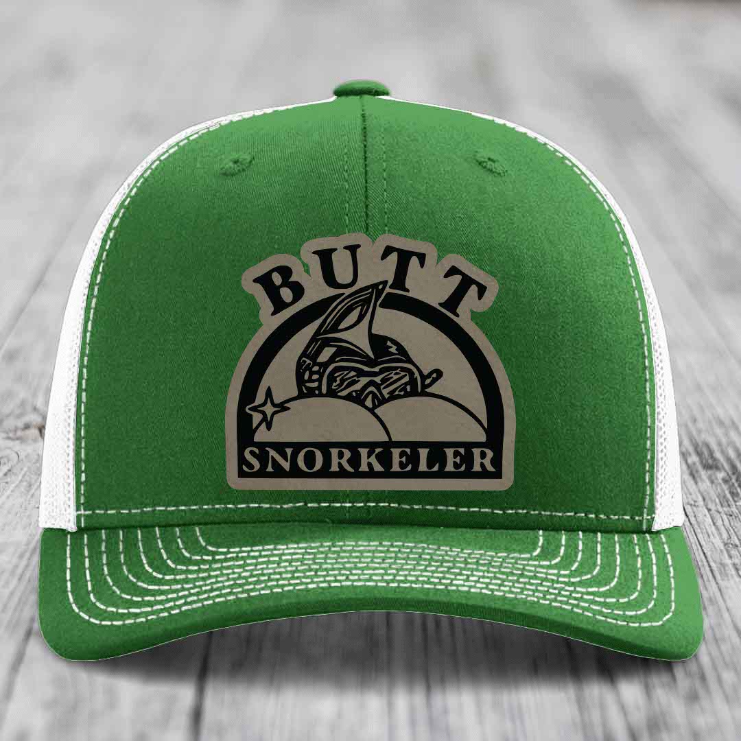 Butt Snorkeler - Leather Patch Hat - Light Brown to Black Patch - Richardson 112 Snapback Trucker Hat