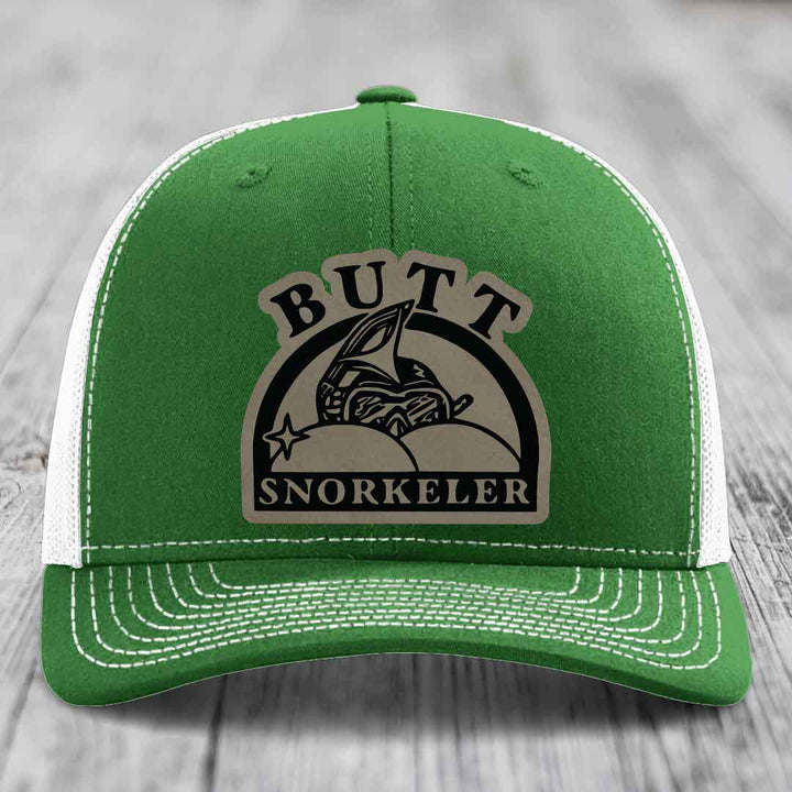 Butt Snorkeler - Leather Patch Hat - Light Brown to Black Patch - Richardson 112 Snapback Trucker Hat