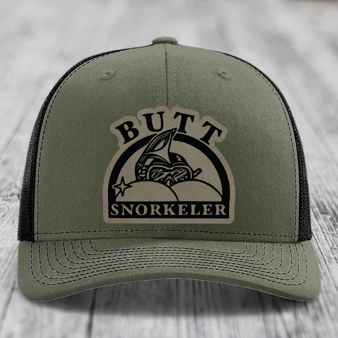 Butt Snorkeler - Leather Patch Hat - Light Brown to Black Patch - Richardson 112 Snapback Trucker Hat