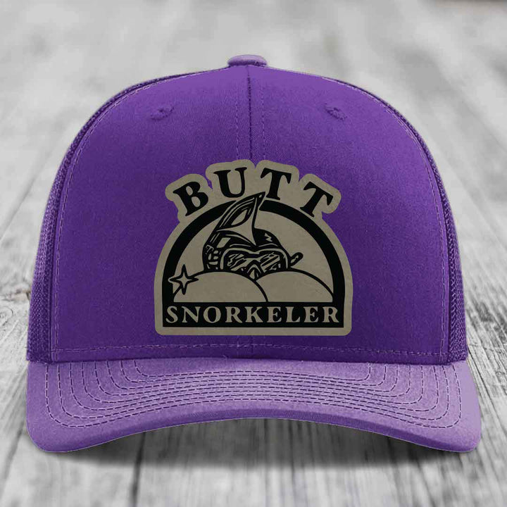 Butt Snorkeler - Leather Patch Hat - Light Brown to Black Patch - Richardson 112 Snapback Trucker Hat