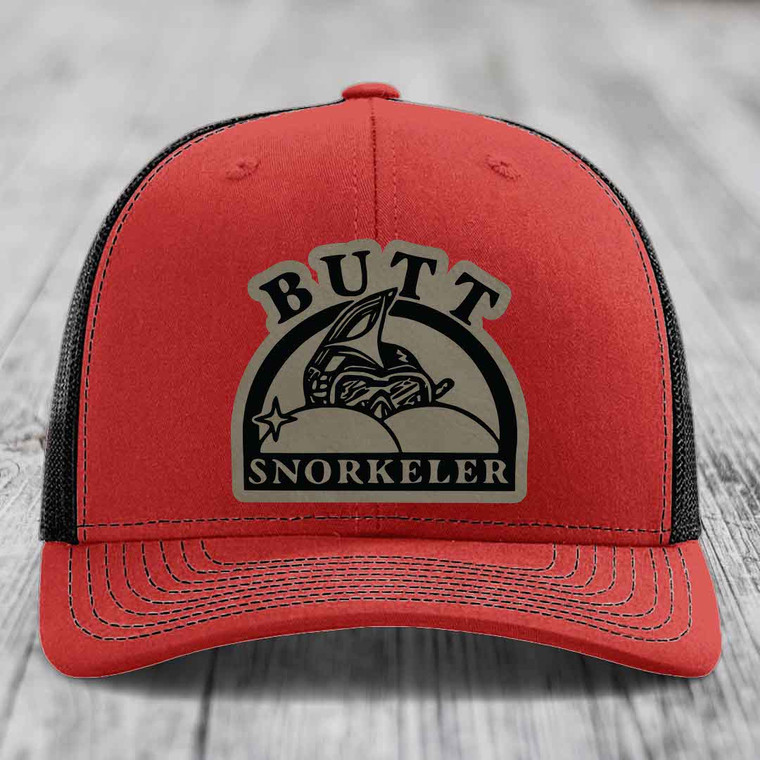 Butt Snorkeler - Leather Patch Hat - Light Brown to Black Patch - Richardson 112 Snapback Trucker Hat