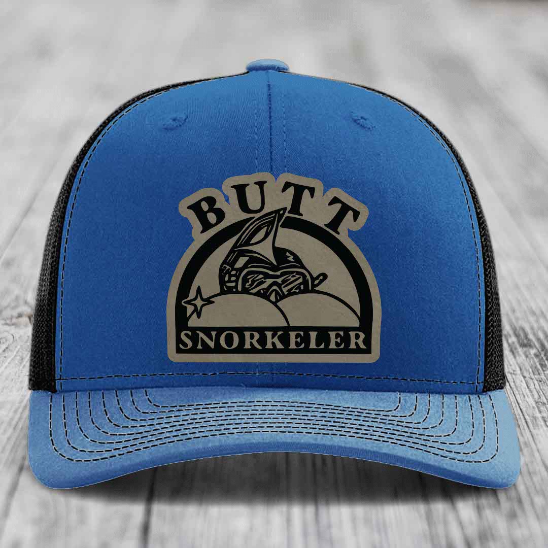 Butt Snorkeler - Leather Patch Hat - Light Brown to Black Patch - Richardson 112 Snapback Trucker Hat