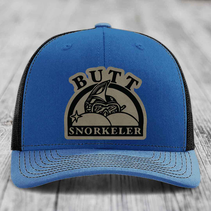 Butt Snorkeler - Leather Patch Hat - Light Brown to Black Patch - Richardson 112 Snapback Trucker Hat