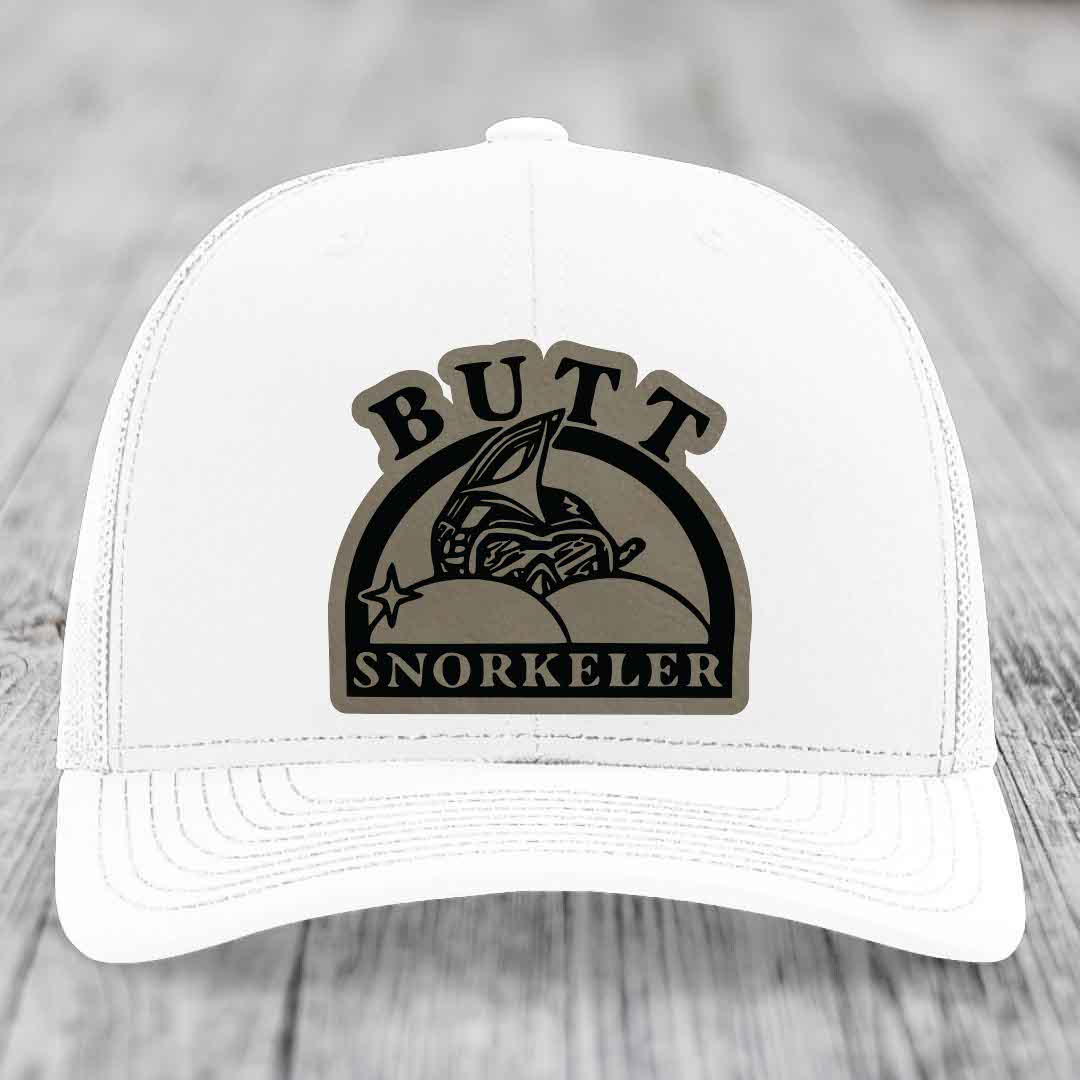 Butt Snorkeler - Leather Patch Hat - Light Brown to Black Patch - Richardson 112 Snapback Trucker Hat