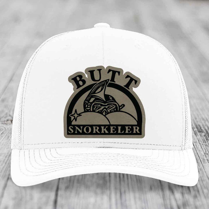 Butt Snorkeler - Leather Patch Hat - Light Brown to Black Patch - Richardson 112 Snapback Trucker Hat