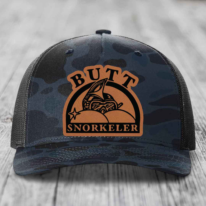 Butt Snorkeler - Leather Patch Hat - Rawhide to Black Patch - Richardson 112PFP Snapback Trucker Hat