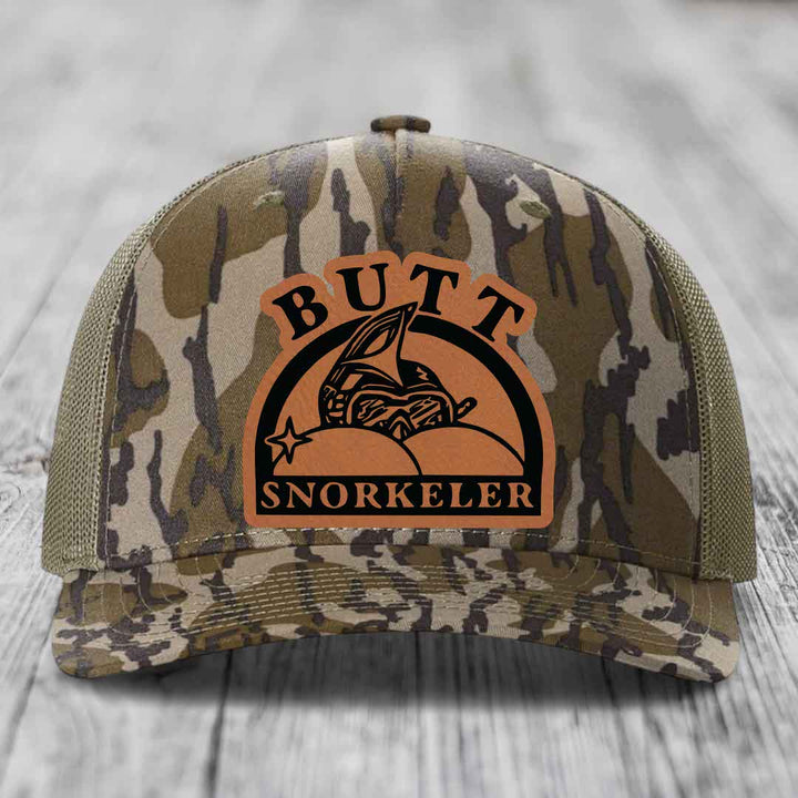 Butt Snorkeler - Leather Patch Hat - Rawhide to Black Patch - Richardson 112PFP Snapback Trucker Hat