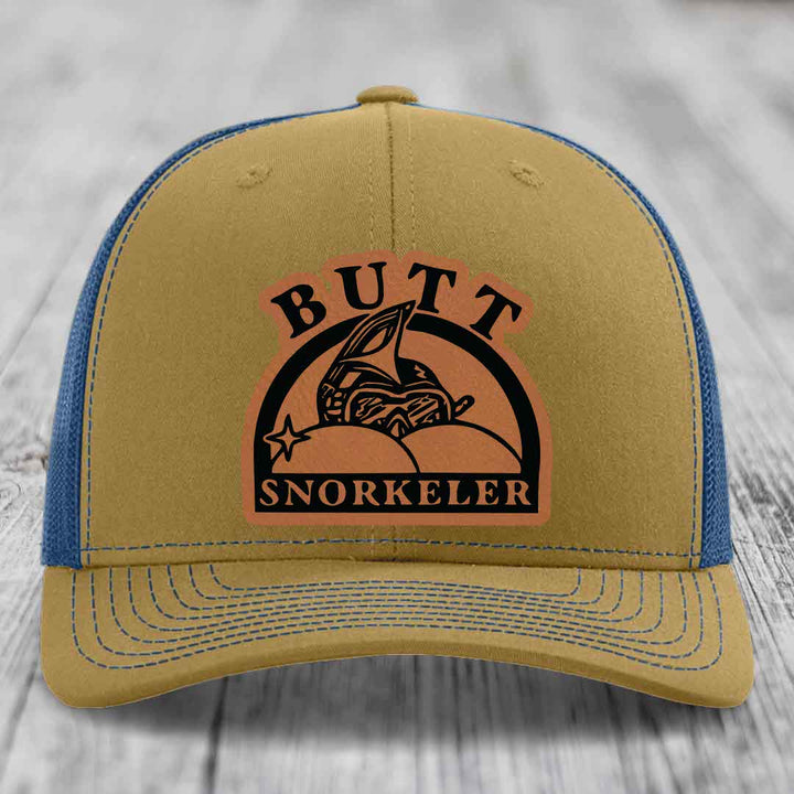 Butt Snorkeler - Leather Patch Hat - Rawhide to Black Patch - Richardson 112 Snapback Trucker Hat