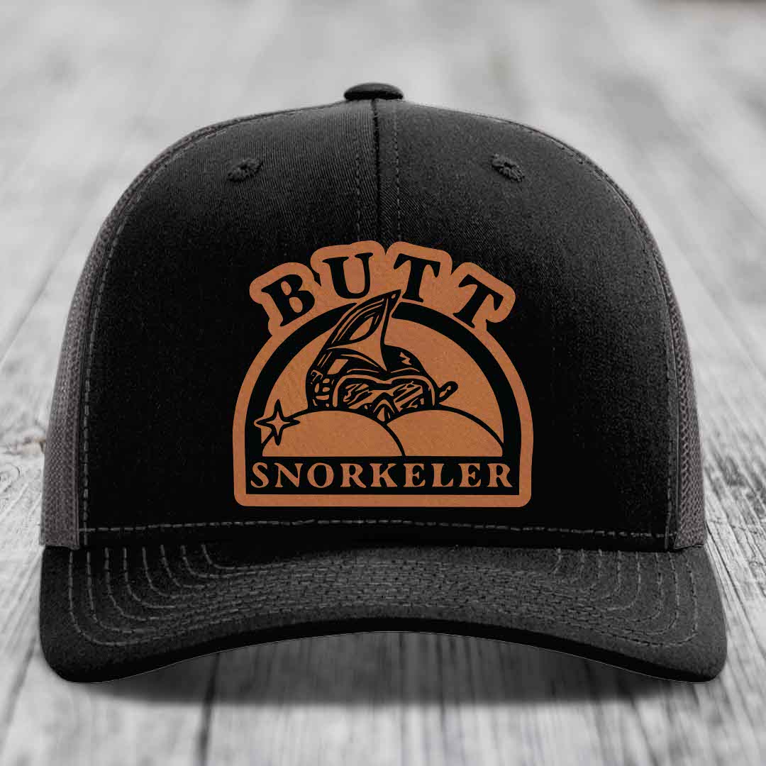 Butt Snorkeler - Leather Patch Hat - Rawhide to Black Patch - Richardson 112 Snapback Trucker Hat