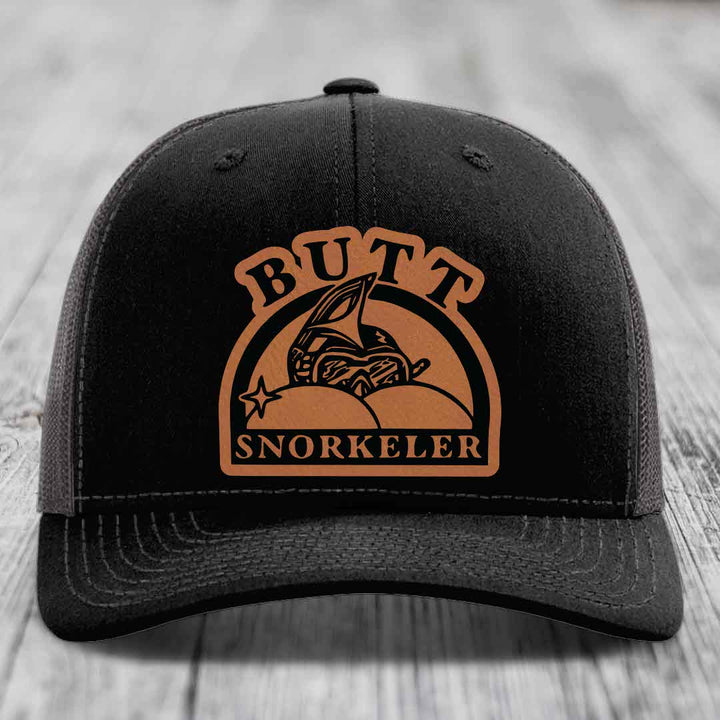 Butt Snorkeler - Leather Patch Hat - Rawhide to Black Patch - Richardson 112 Snapback Trucker Hat