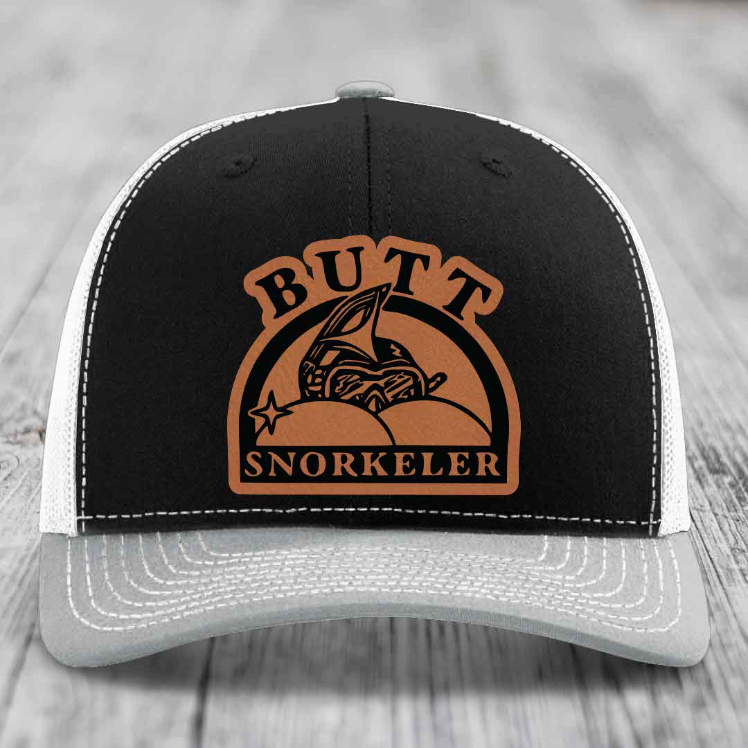 Butt Snorkeler - Leather Patch Hat - Rawhide to Black Patch - Richardson 112 Snapback Trucker Hat