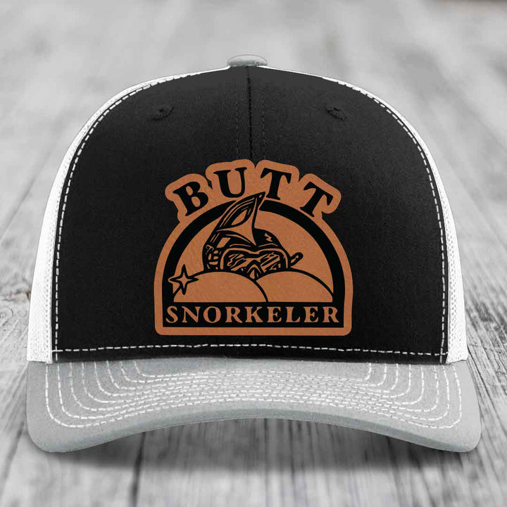 Butt Snorkeler - Leather Patch Hat - Rawhide to Black Patch - Richardson 112 Snapback Trucker Hat