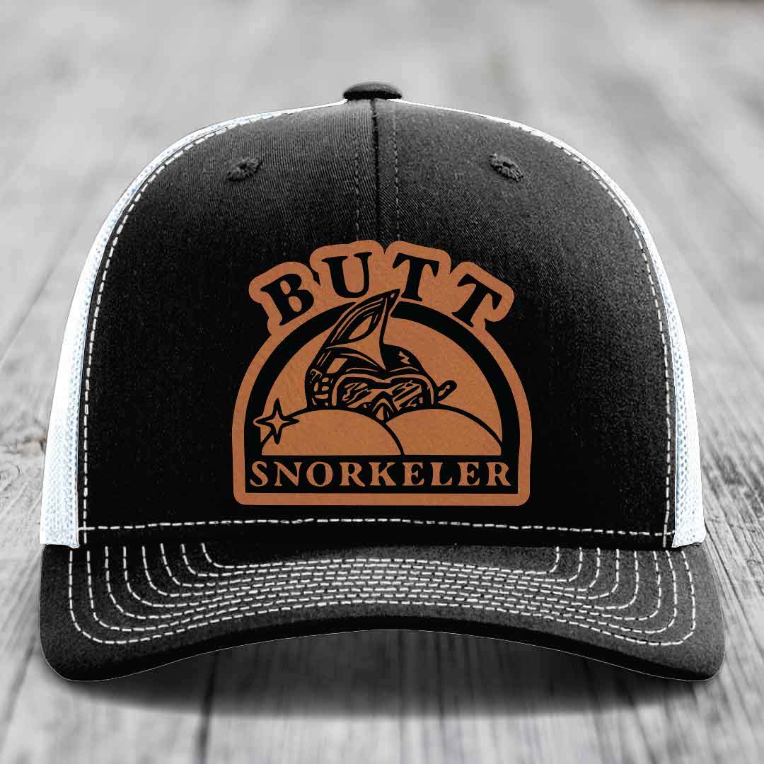 Butt Snorkeler - Leather Patch Hat - Rawhide to Black Patch - Richardson 112 Snapback Trucker Hat