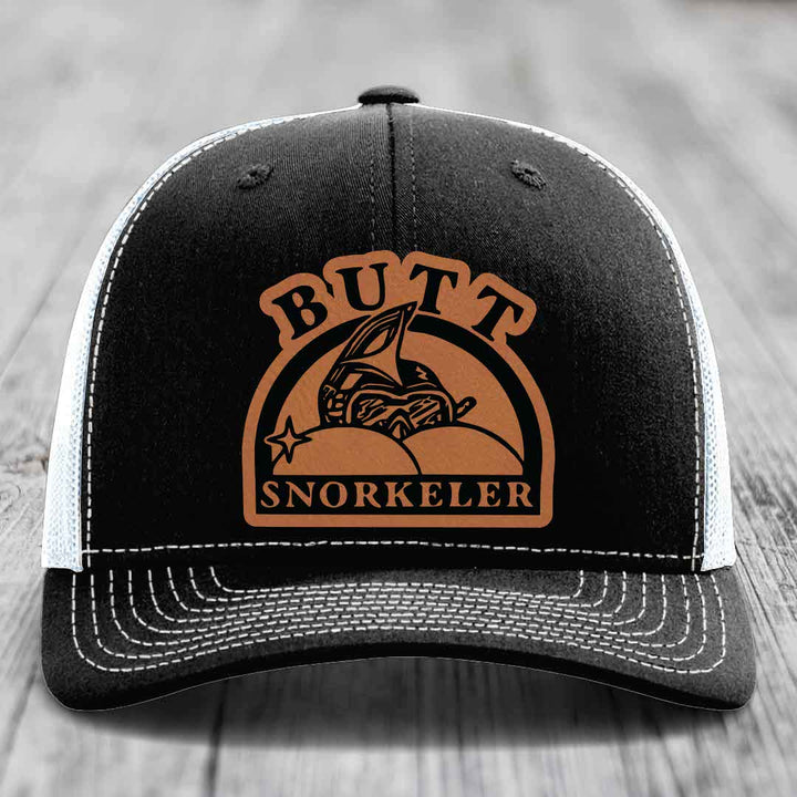 Butt Snorkeler - Leather Patch Hat - Rawhide to Black Patch - Richardson 112 Snapback Trucker Hat