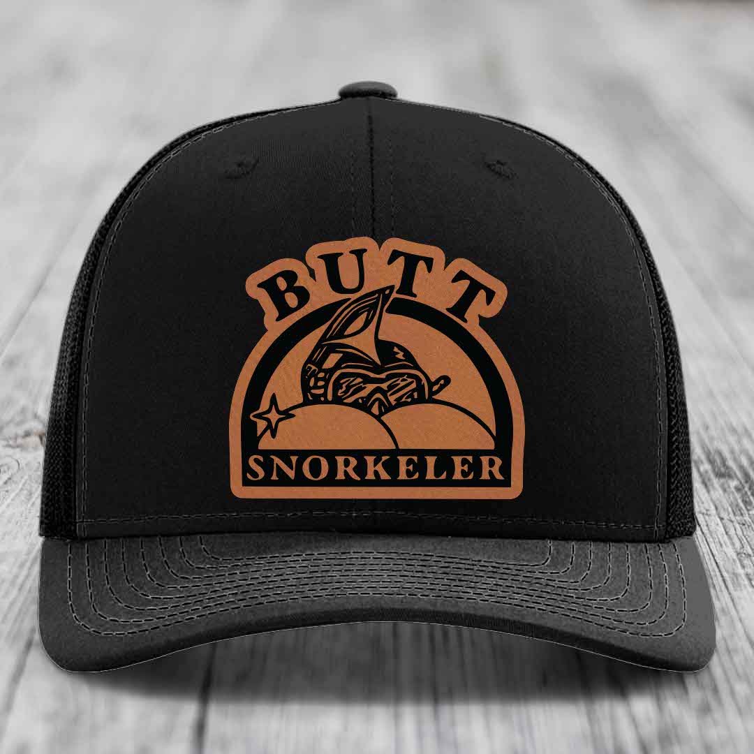 Butt Snorkeler - Leather Patch Hat - Rawhide to Black Patch - Richardson 112 Snapback Trucker Hat
