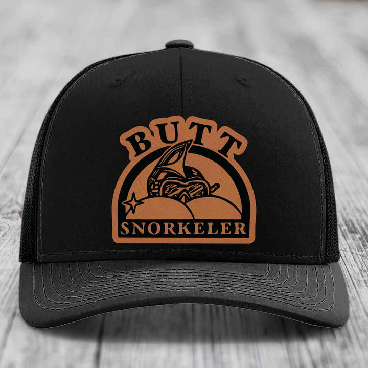 Butt Snorkeler - Leather Patch Hat - Rawhide to Black Patch - Richardson 112 Snapback Trucker Hat