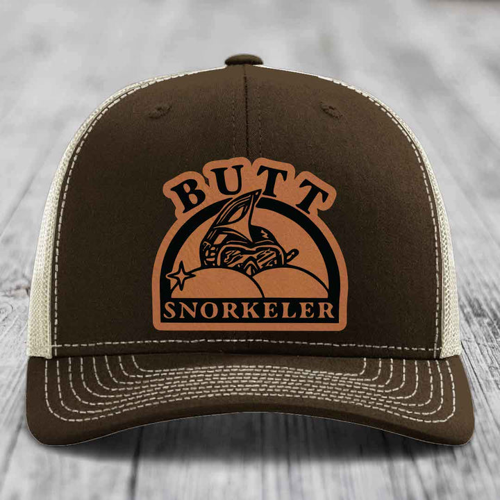 Butt Snorkeler - Leather Patch Hat - Rawhide to Black Patch - Richardson 112 Snapback Trucker Hat