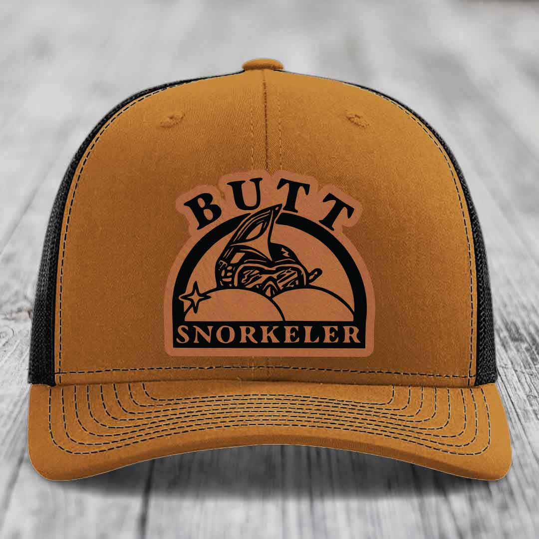 Butt Snorkeler - Leather Patch Hat - Rawhide to Black Patch - Richardson 112 Snapback Trucker Hat