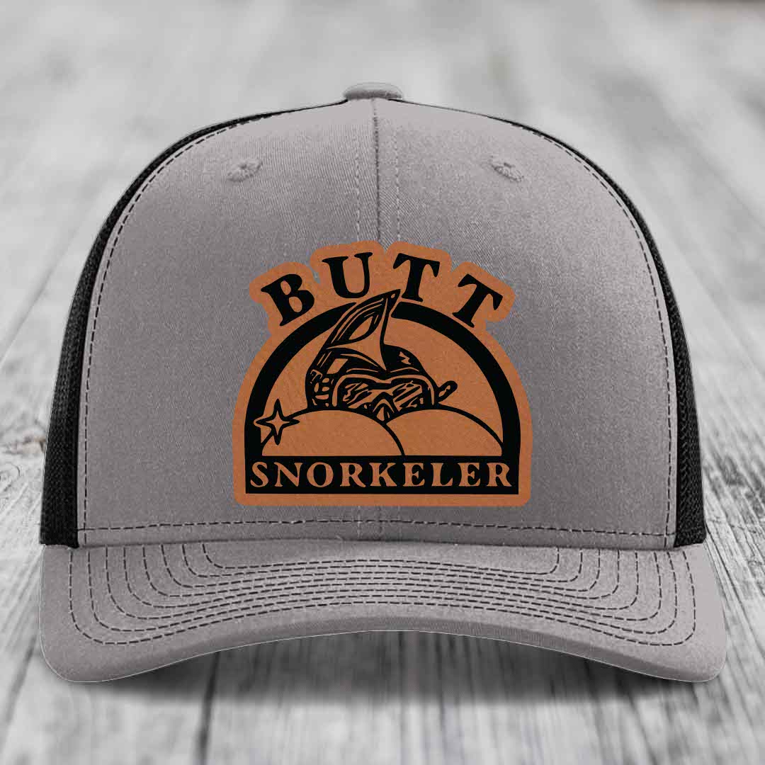 Butt Snorkeler - Leather Patch Hat - Rawhide to Black Patch - Richardson 112 Snapback Trucker Hat