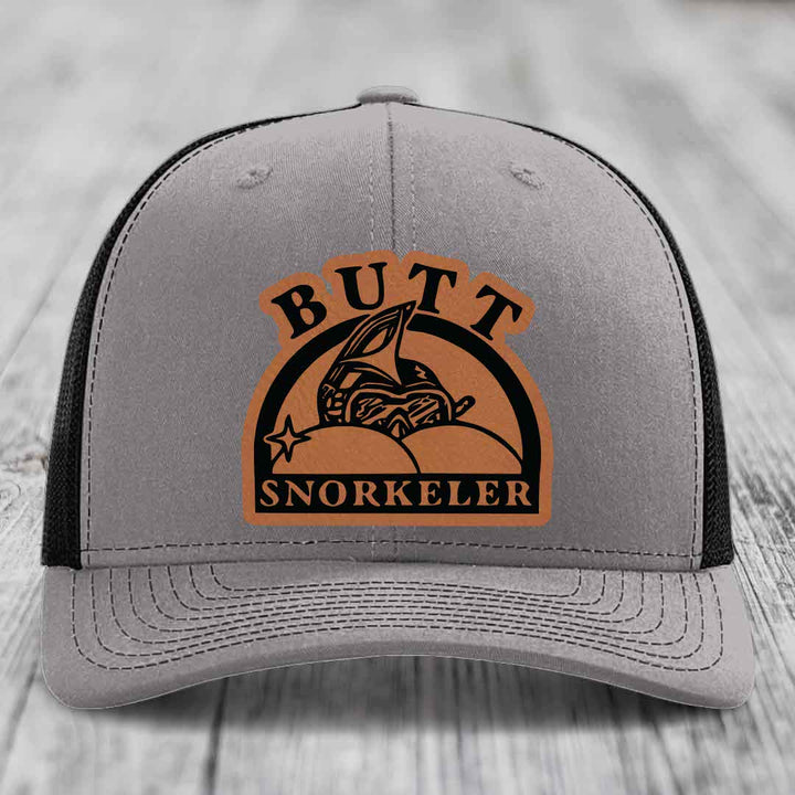 Butt Snorkeler - Leather Patch Hat - Rawhide to Black Patch - Richardson 112 Snapback Trucker Hat