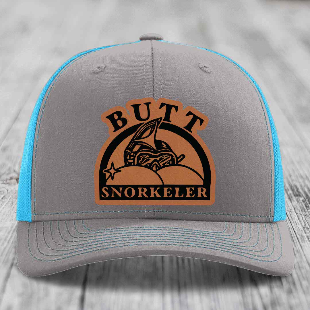 Butt Snorkeler - Leather Patch Hat - Rawhide to Black Patch - Richardson 112 Snapback Trucker Hat