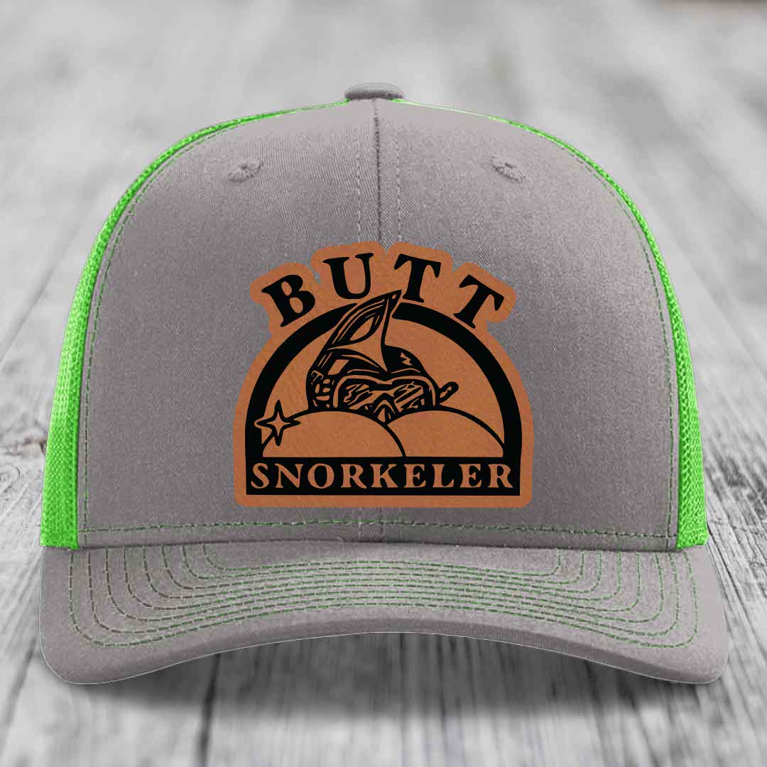 Butt Snorkeler - Leather Patch Hat - Rawhide to Black Patch - Richardson 112 Snapback Trucker Hat