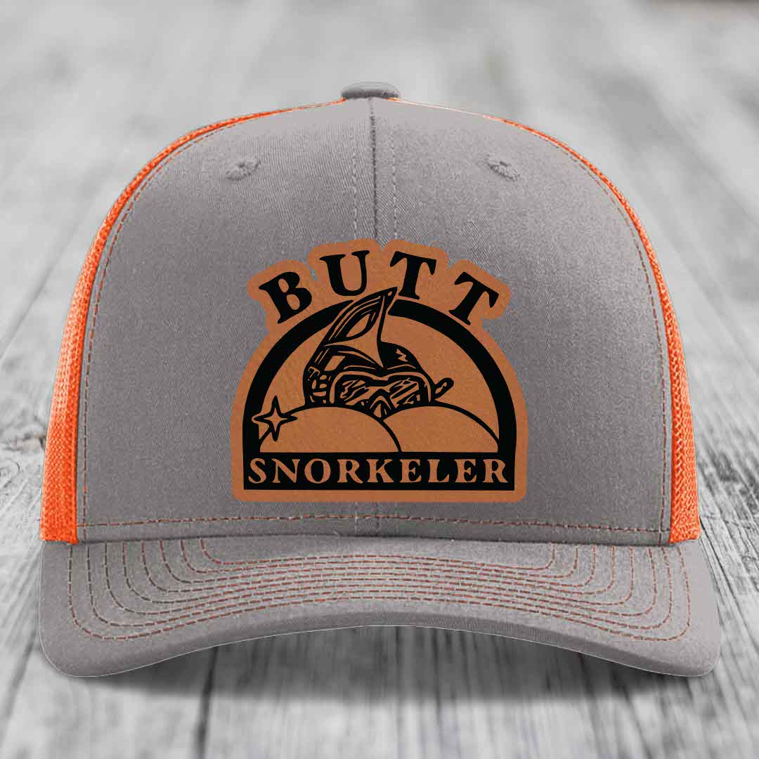 Butt Snorkeler - Leather Patch Hat - Rawhide to Black Patch - Richardson 112 Snapback Trucker Hat